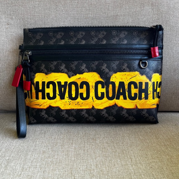 NWT Coach Carryall Pouch With Coach Yellow Tape design MFSRP$298 - Picture 1 of 1